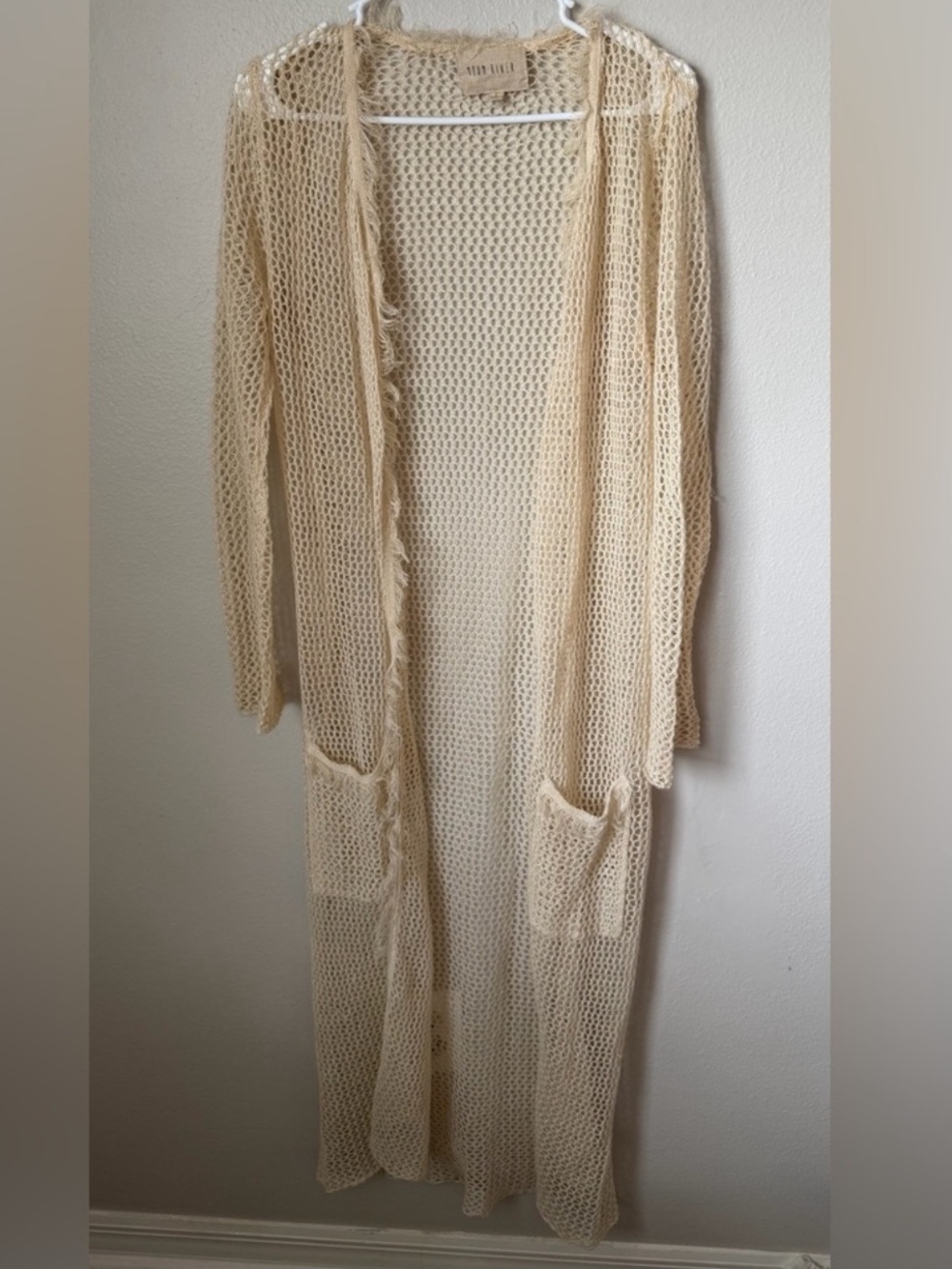 Moon River Open-knit Fringe Duster Cardigan Women’s S Western Bohemian Crochet